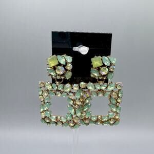 Mint Green Crystal Statement Drop Earrings